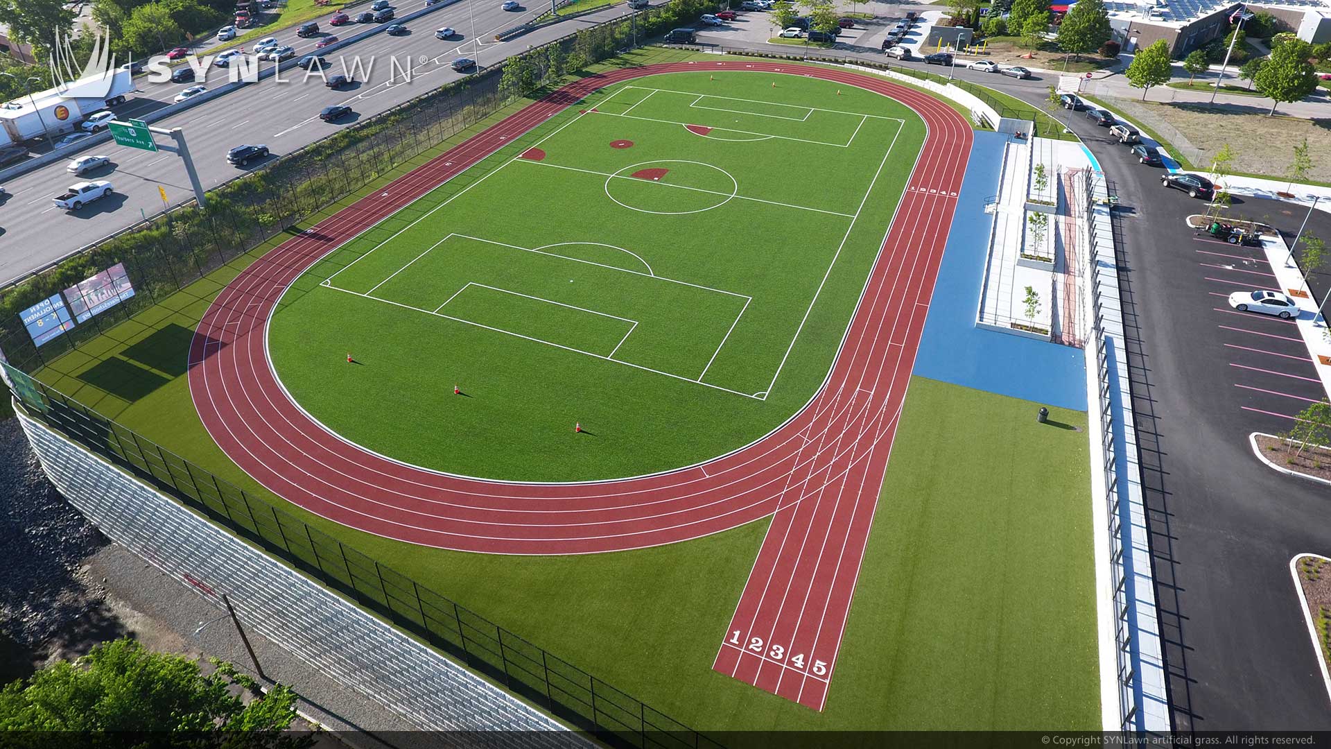 Track field and football field with artificial grass